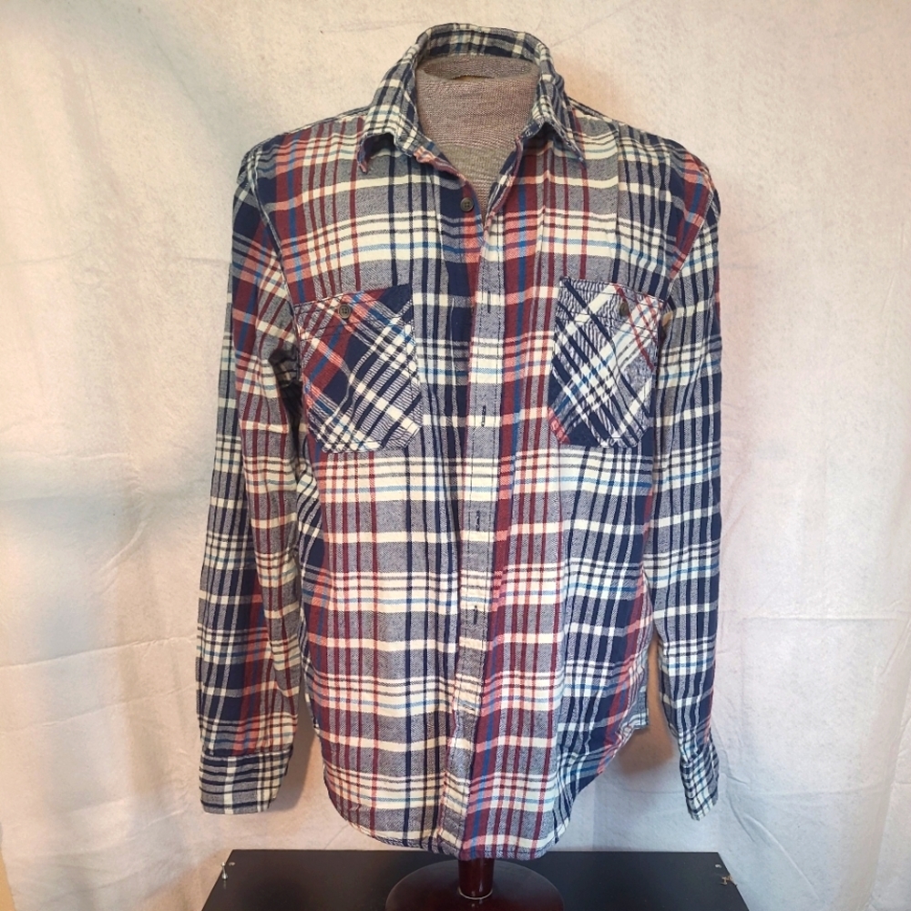 Arizona Jeans Co. Men's XL Shirt Button Up Long Sleeve Plaid Red and Blue